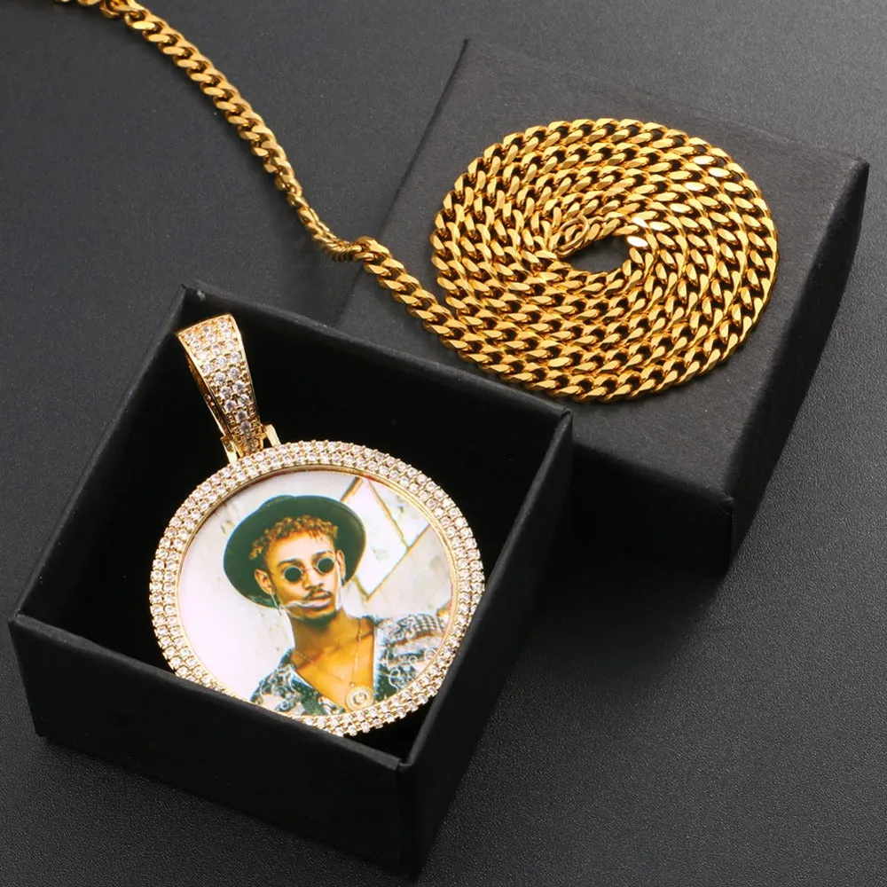 14K Gold Plated Picture Pendant Necklace For Men - Personalized Picture Necklace