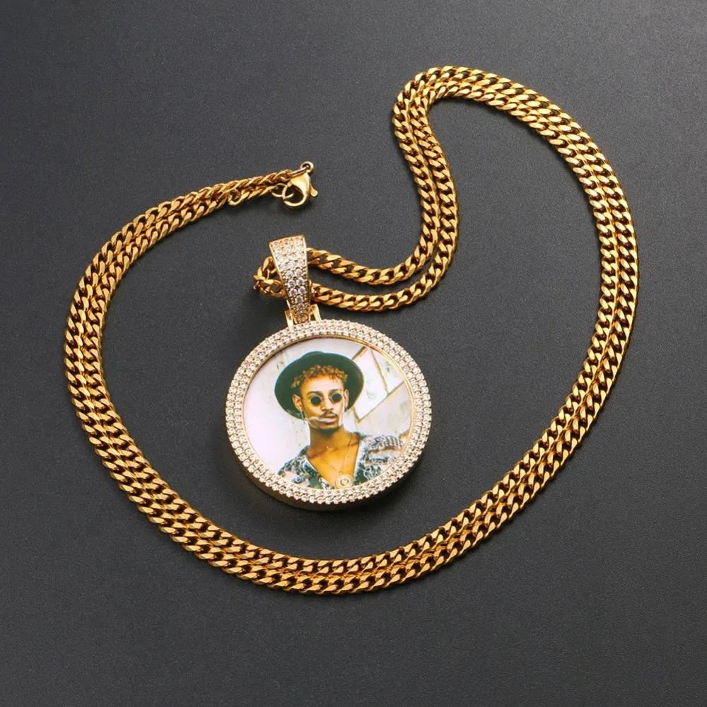 14K Gold Plated Picture Pendant Necklace For Men - Personalized Picture Necklace