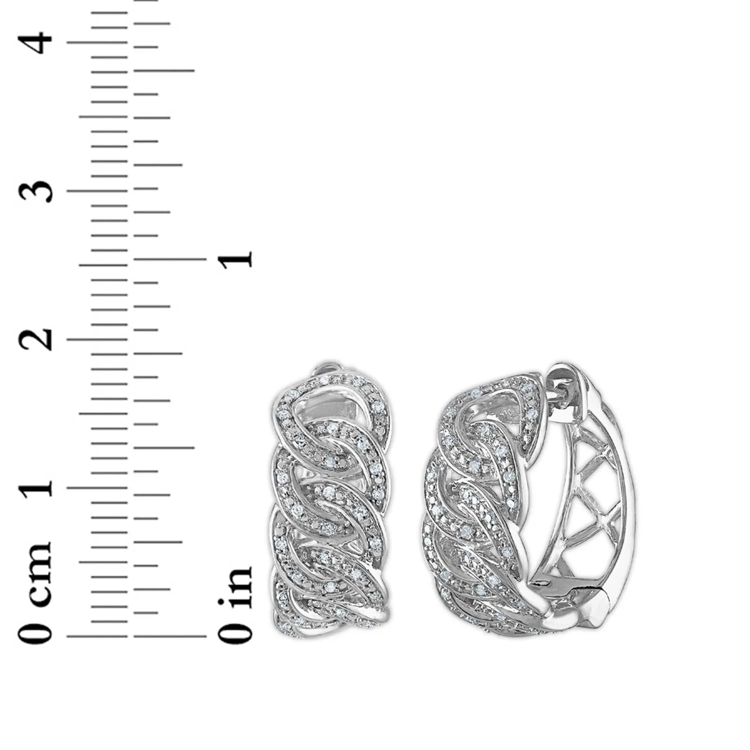 1/5 CTW Diamond Cuban Link Hoop Earrings in Rhodium Plated Sterling Silver