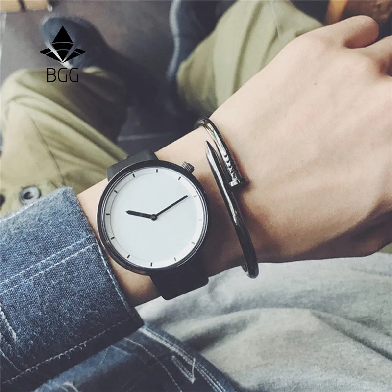 2017 New fashion minimalist men's wristwatches BGG Korean version simple casual quartz leather watch men clock waterproof