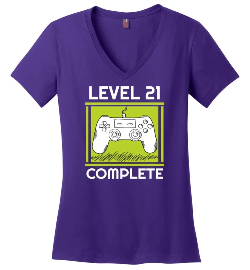 21St Birthday Gift For Gamer Video Games Level 21 Complete Ladies V Neck