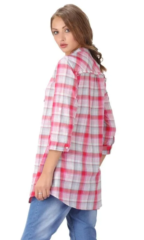 34998 Ruffle Long Shirt - Pink