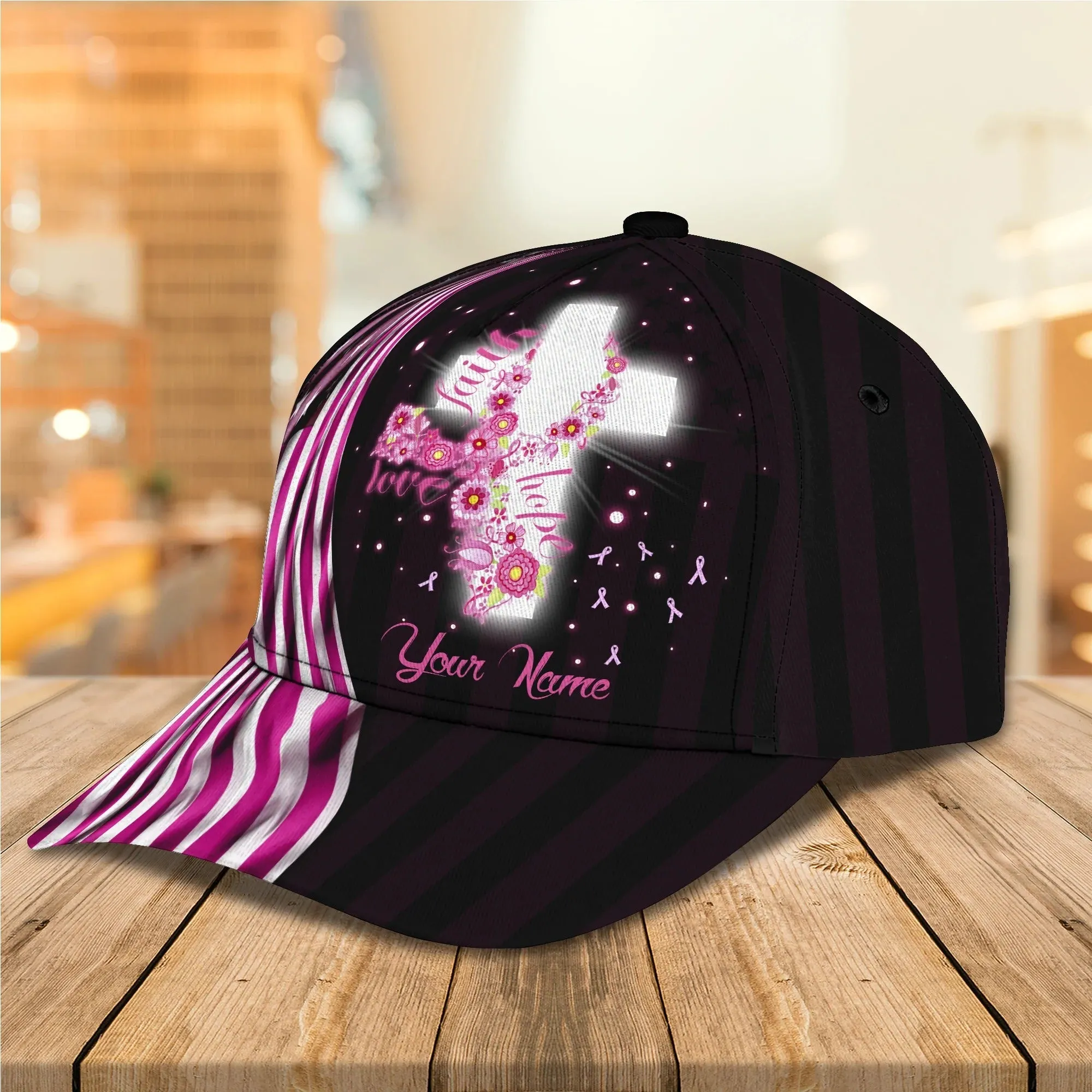 3D All Over Print Breast Cancer Awareness Baseball Cap Hat, Custom Breast Cancer Gift