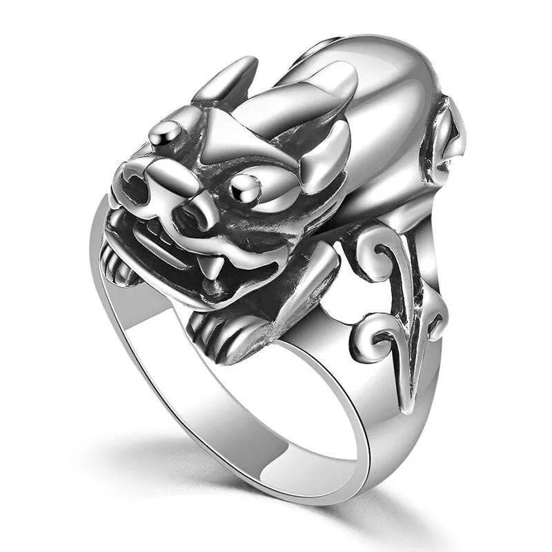 925 Silver Vintage Lucky Symbol Animal Brave TroopsPunk Ring for Men