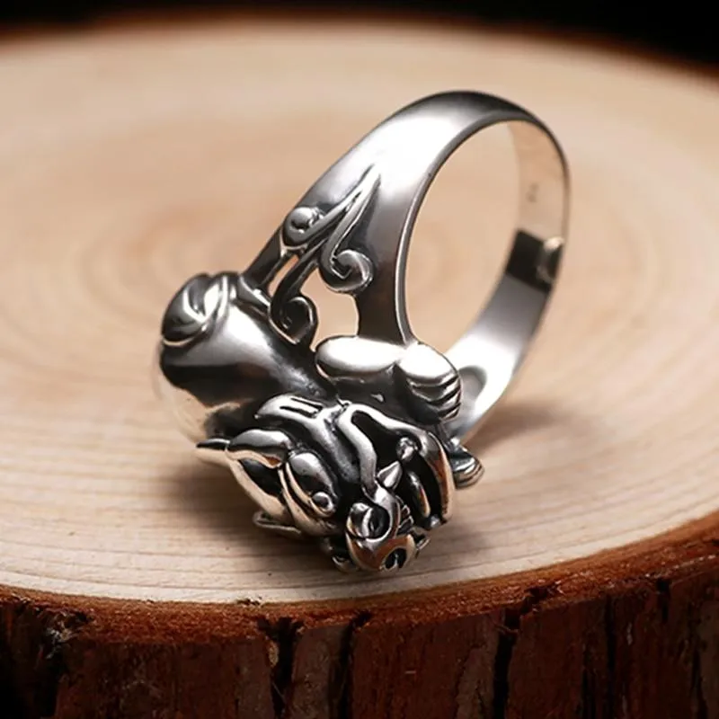 925 Silver Vintage Lucky Symbol Animal Brave TroopsPunk Ring for Men