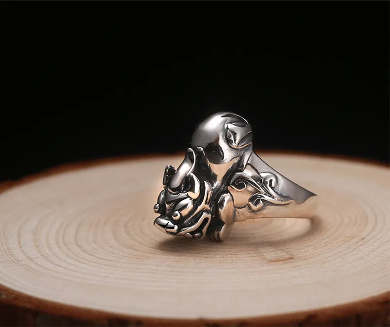 925 Silver Vintage Lucky Symbol Animal Brave TroopsPunk Ring for Men