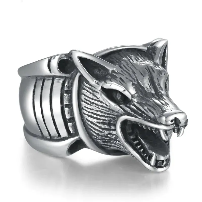 925 Sterling Silver Cool Wolf Howling Silhouette Vintage Punk Retro Ring