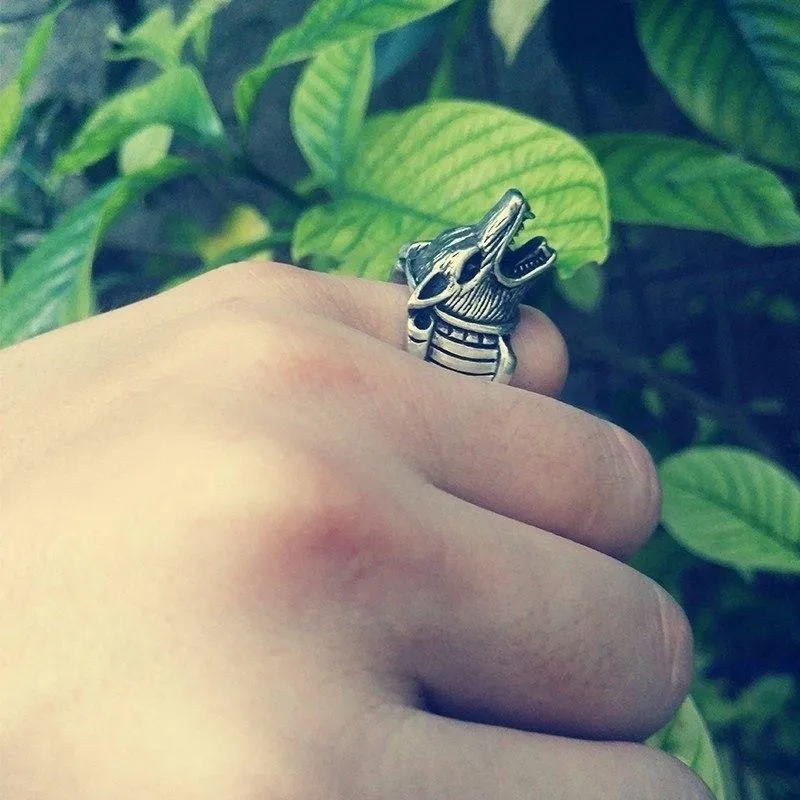 925 Sterling Silver Cool Wolf Howling Silhouette Vintage Punk Retro Ring