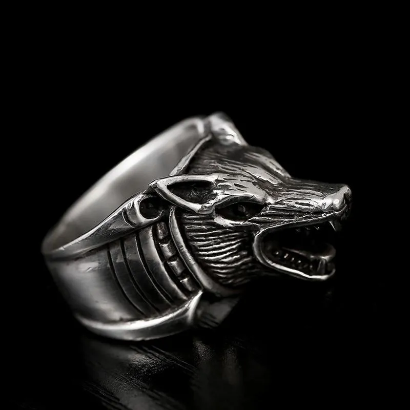 925 Sterling Silver Cool Wolf Howling Silhouette Vintage Punk Retro Ring