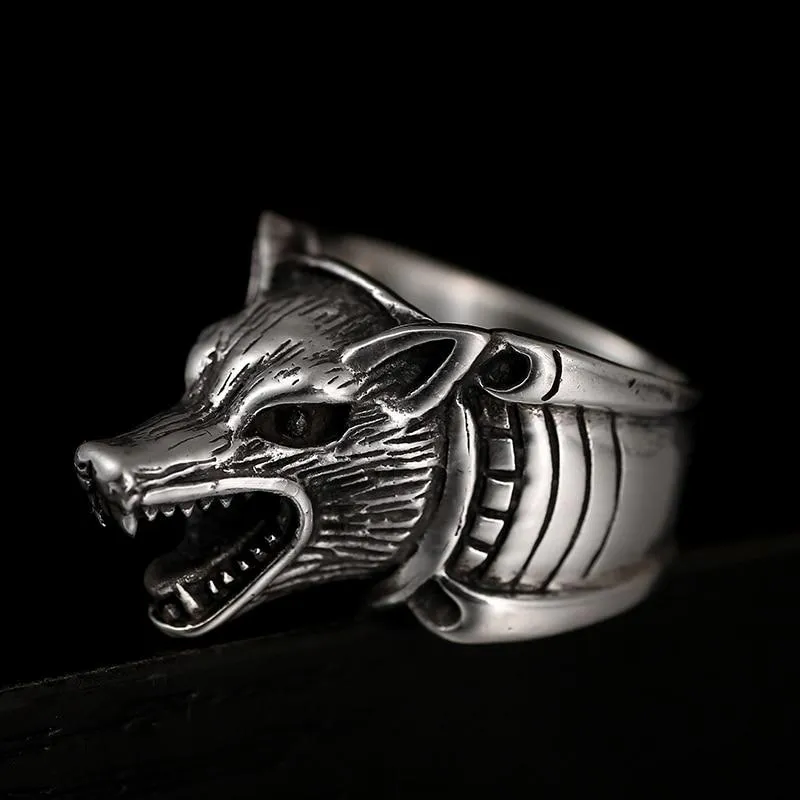 925 Sterling Silver Cool Wolf Howling Silhouette Vintage Punk Retro Ring