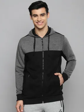 Alcis Men Black & Charcoal Grey Colourblocked Hooded Sweatshirt