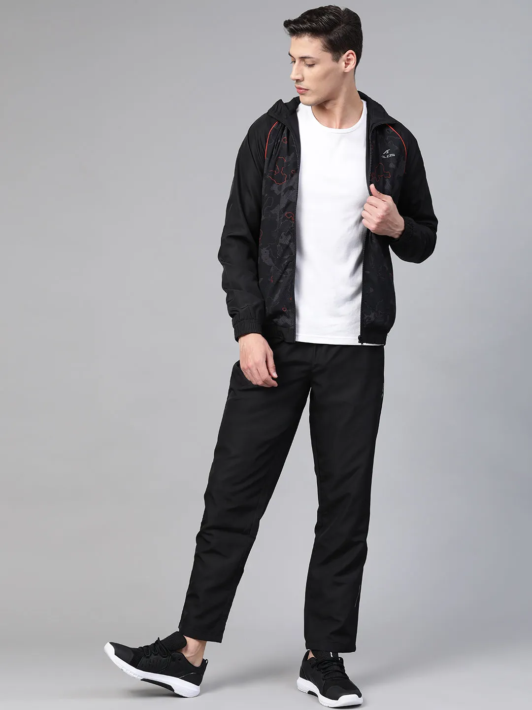 Alcis Men Black Printed Sports Tracksuit