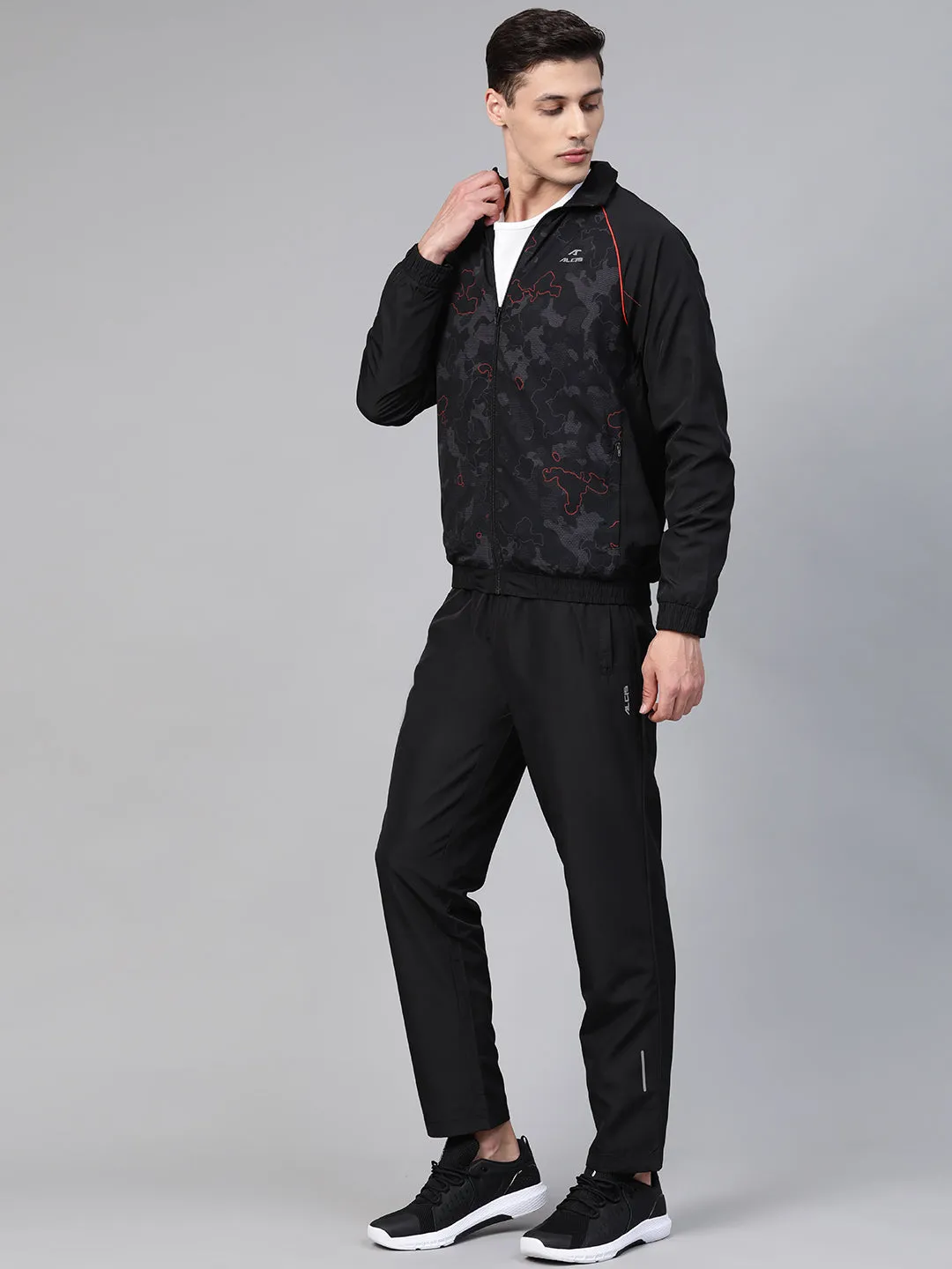 Alcis Men Black Printed Sports Tracksuit