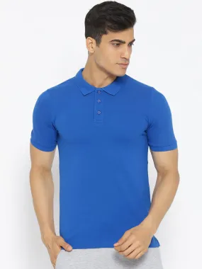 Alcis Men Blue Solid Polo Collar T-shirt