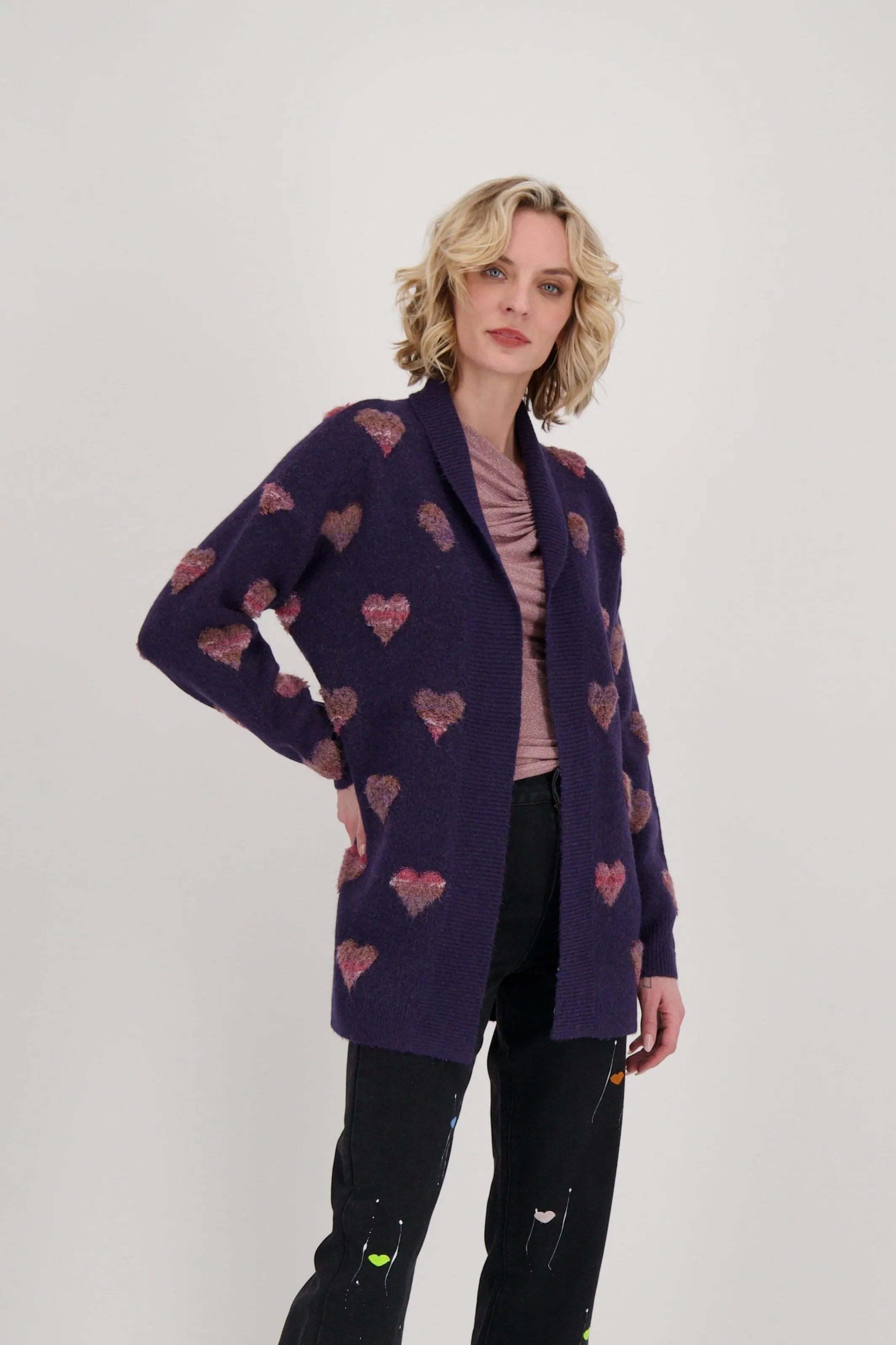 All Over Hearts Open Front Cardigan