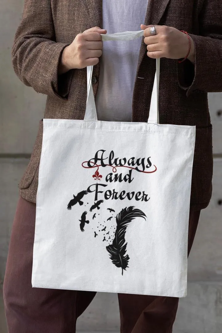 Always and Forever White Tote Bag with Zipper (The Vampire Diaries)