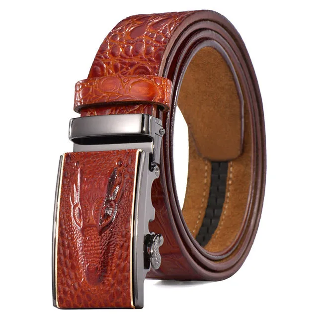 Automatic Genuine Crocodile Textured Leather Belt