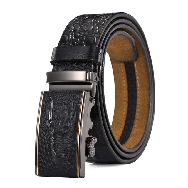 Automatic Genuine Crocodile Textured Leather Belt