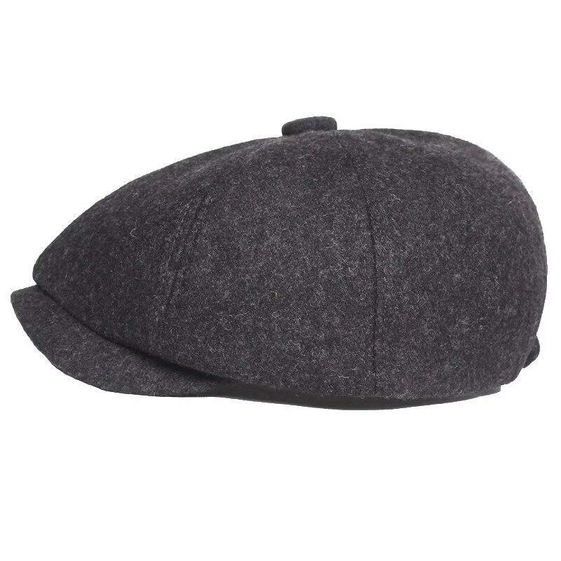 Autumn Winter Wool Vintage Octagonal Beret Cap for Men and Women