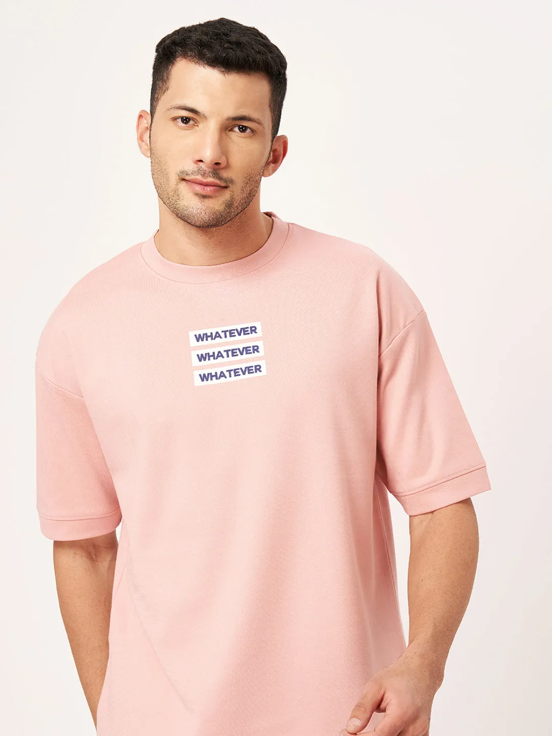 Baby Pink Interlock Round Neck Oversized T-Shirt