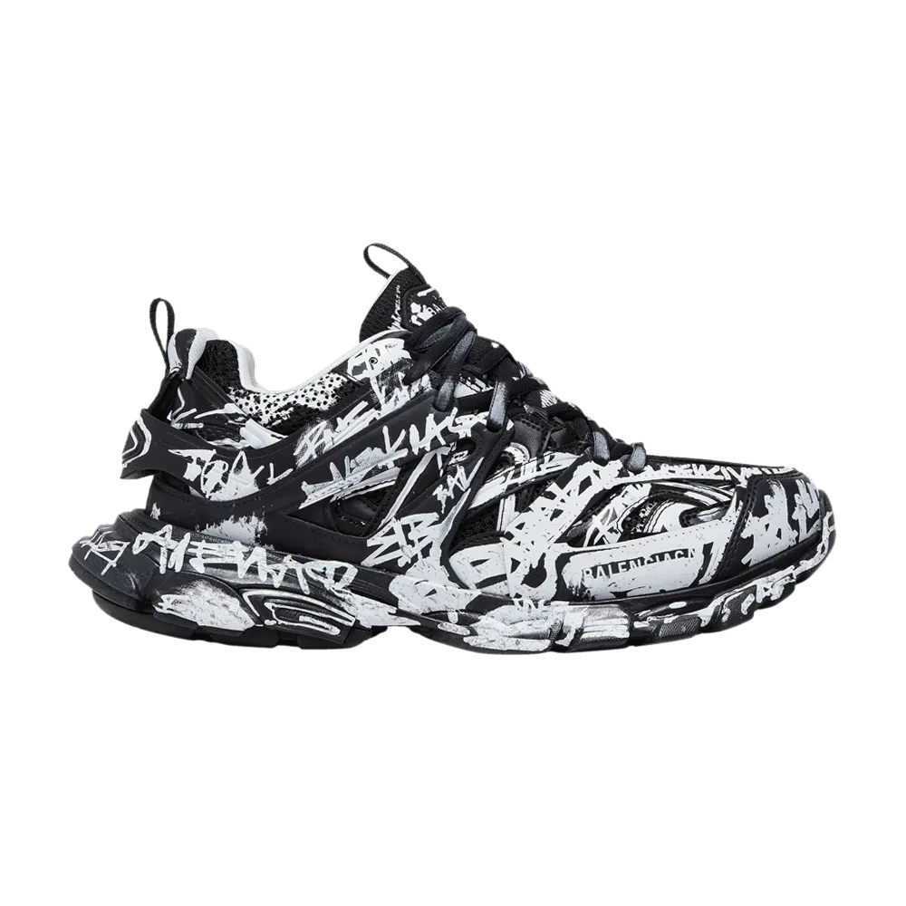 Certainly! An optimized product title could be:

Balenciaga Track Sneaker in Black and White with Graffiti Design - Unisex Stylish Footwear