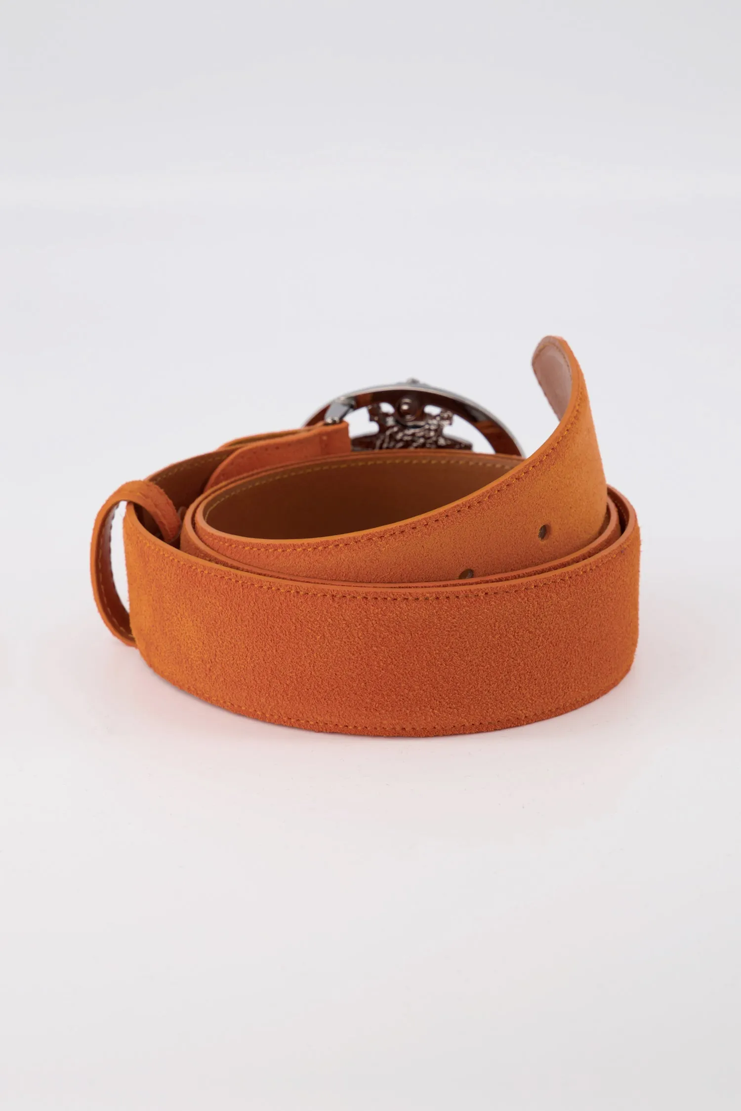 Billionaire Orange Suede Belt Crest