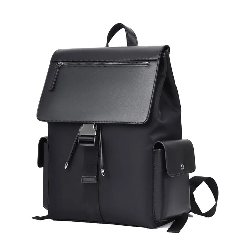 Black Faux Leather Combi Laptop Backpacks For Men Travel Luggage Strap