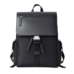 Black Faux Leather Combi Laptop Backpacks For Men Travel Luggage Strap