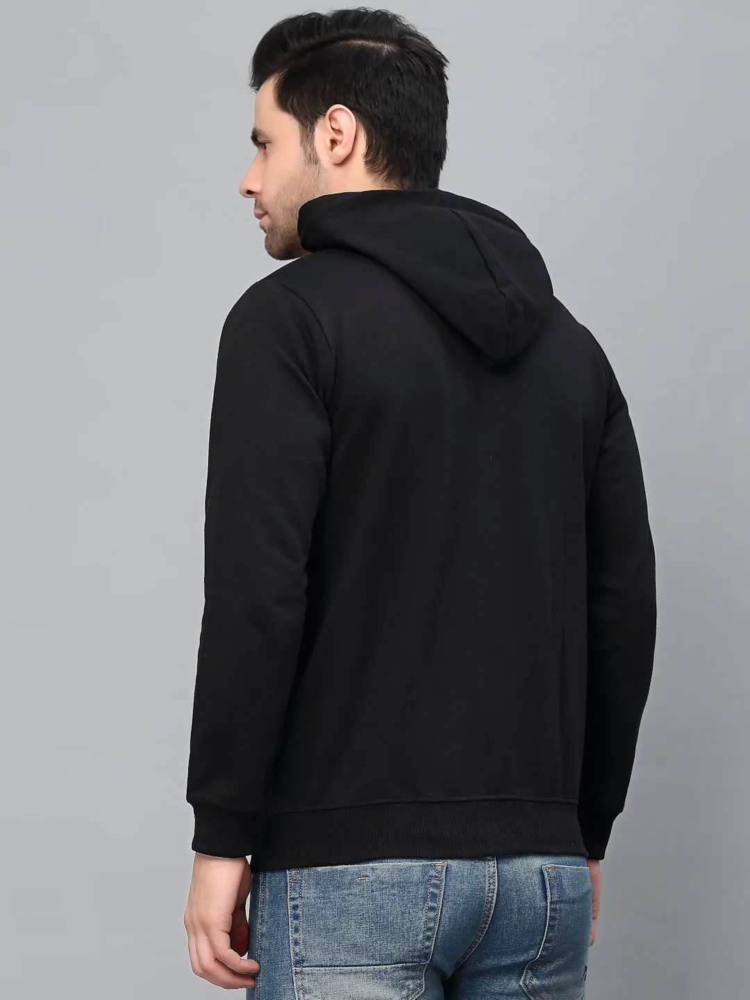 Black Printed String Fleece Jacket