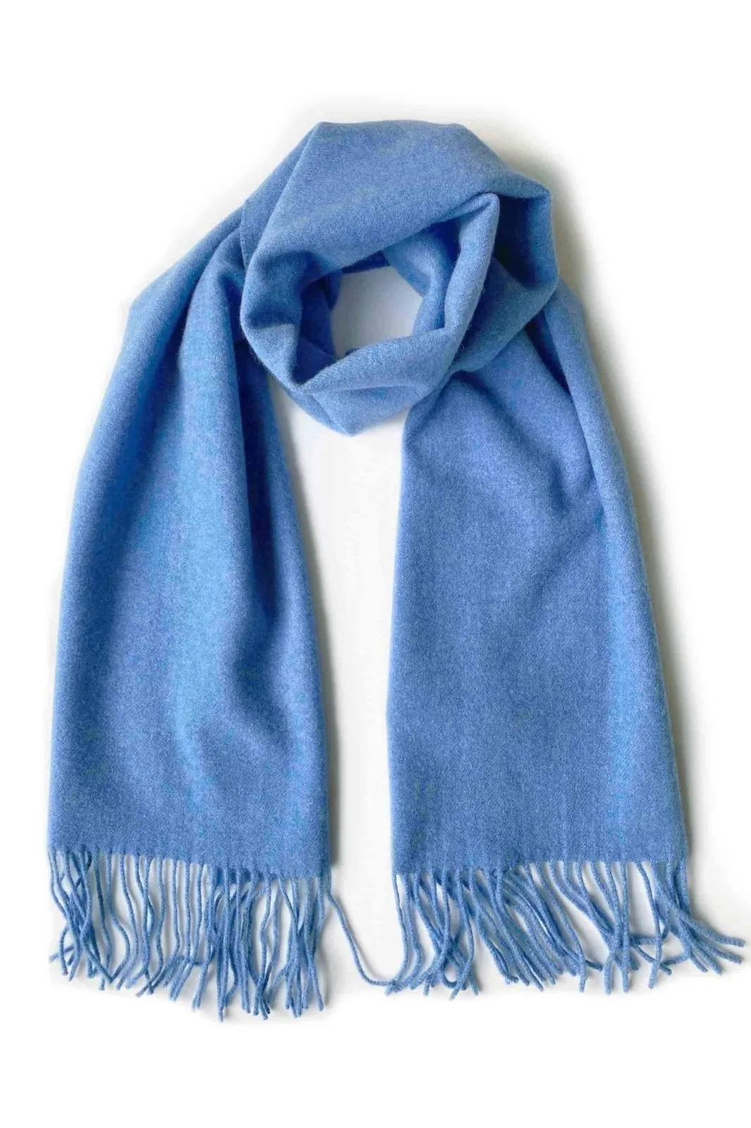 Blue cashmere scarf with fringes