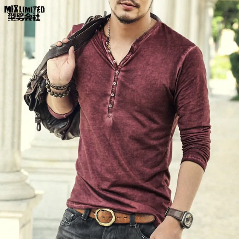 Brand Designer Men Cotton Vintage Henry T Shirts