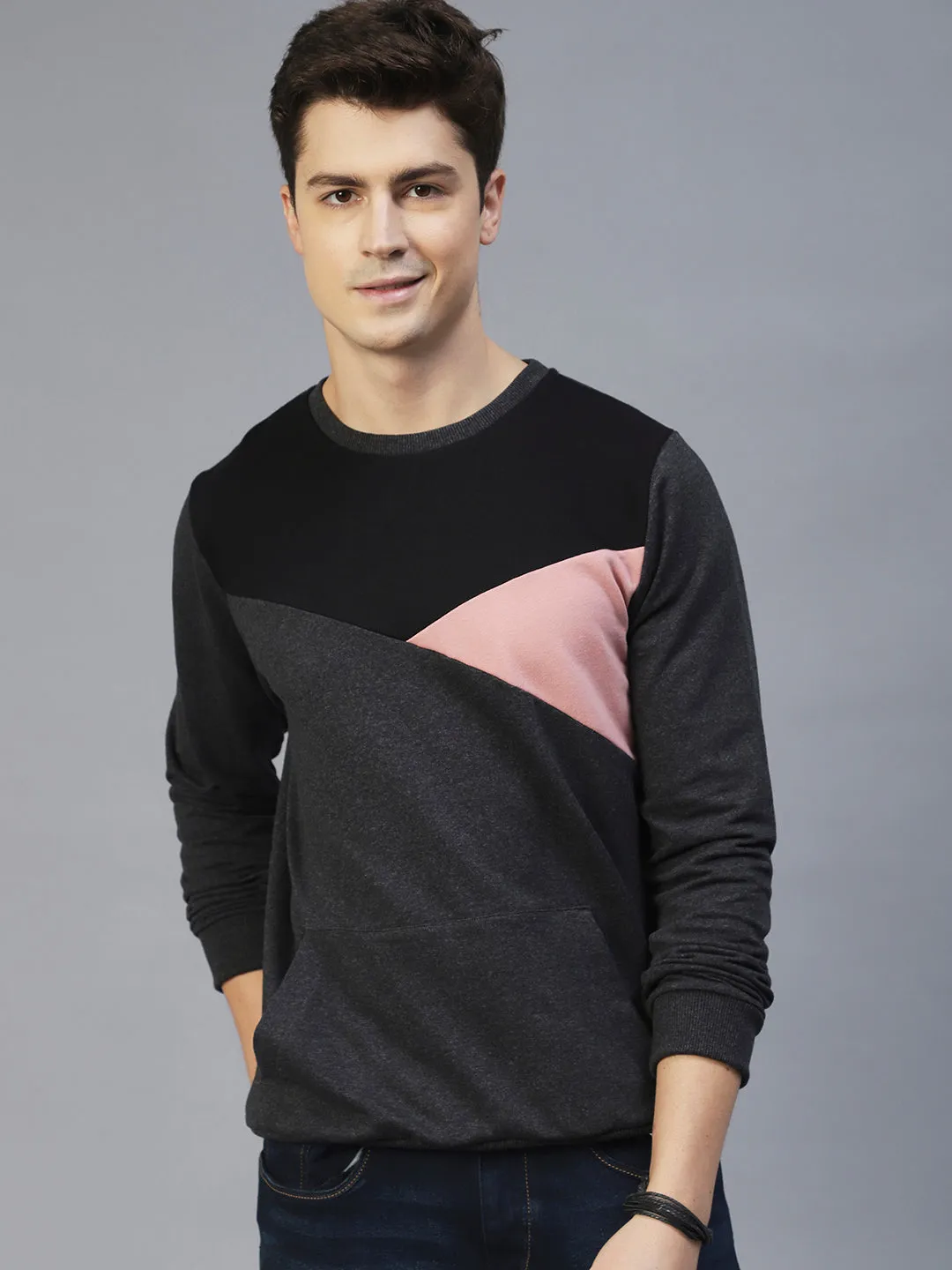 Charcoal Colourblock Terry Sweatshirt