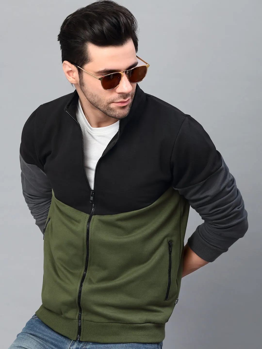 Color Blocked High Neck Fleece Jacket