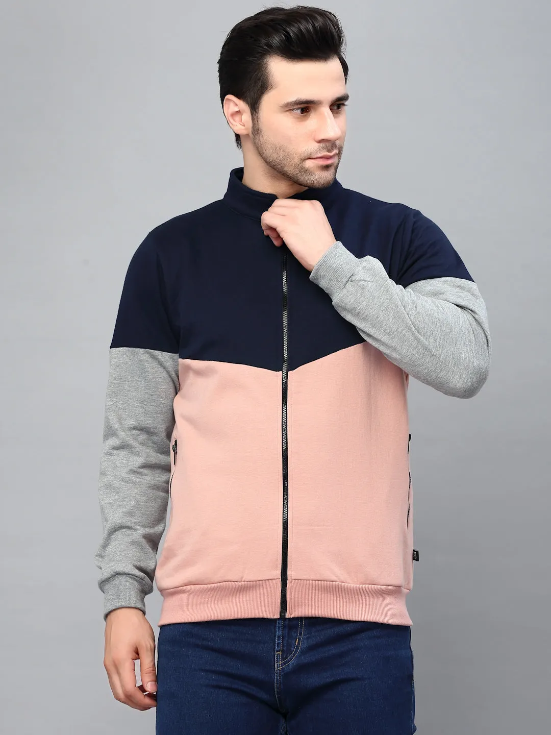 Color Blocked High Neck Fleece Jacket