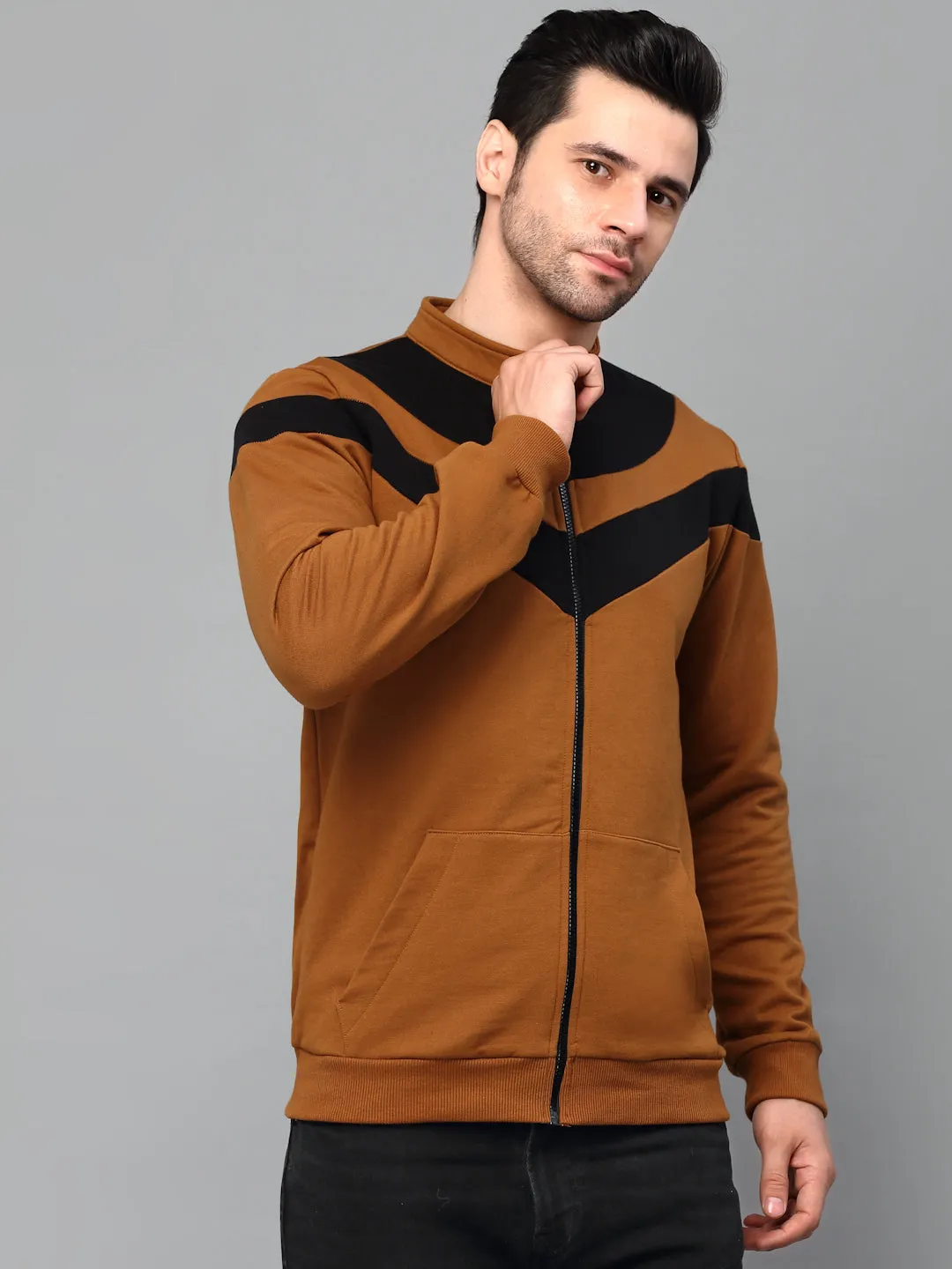 Color Blocked High Neck Fleece Jacket