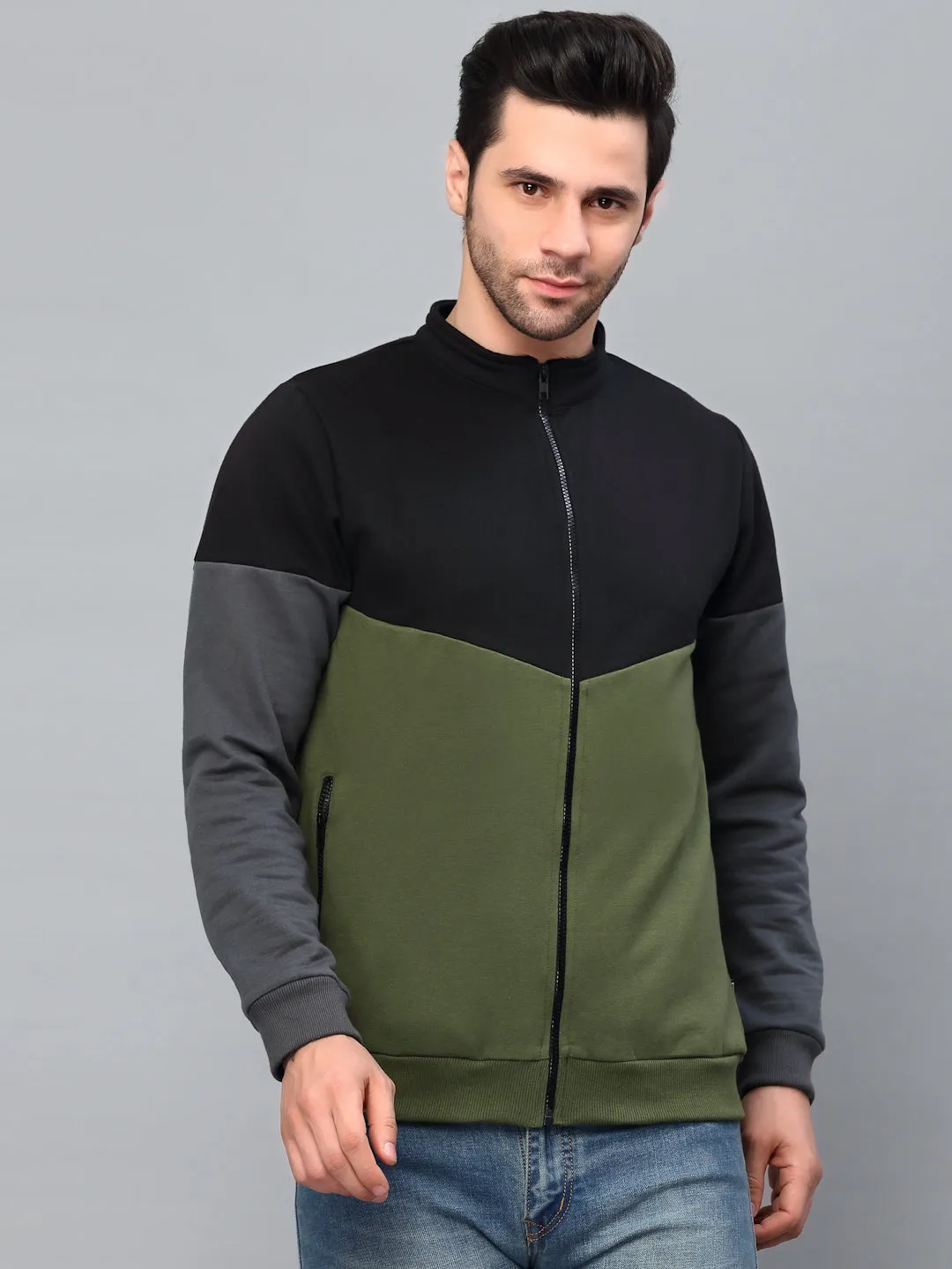 Color Blocked High Neck Fleece Jacket