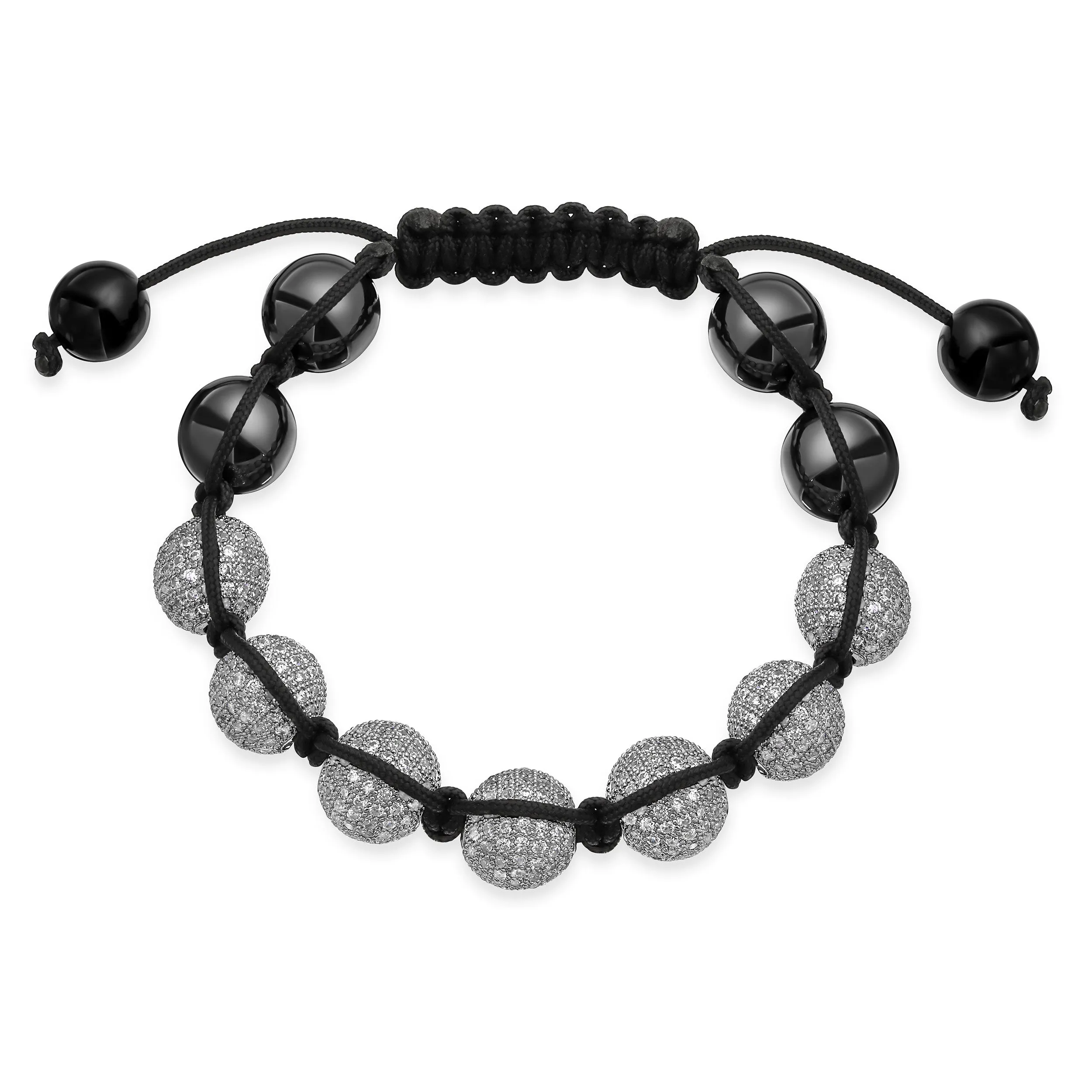 Crystal Ball Hematite Shamballa Inspired Bracelet Black Cord