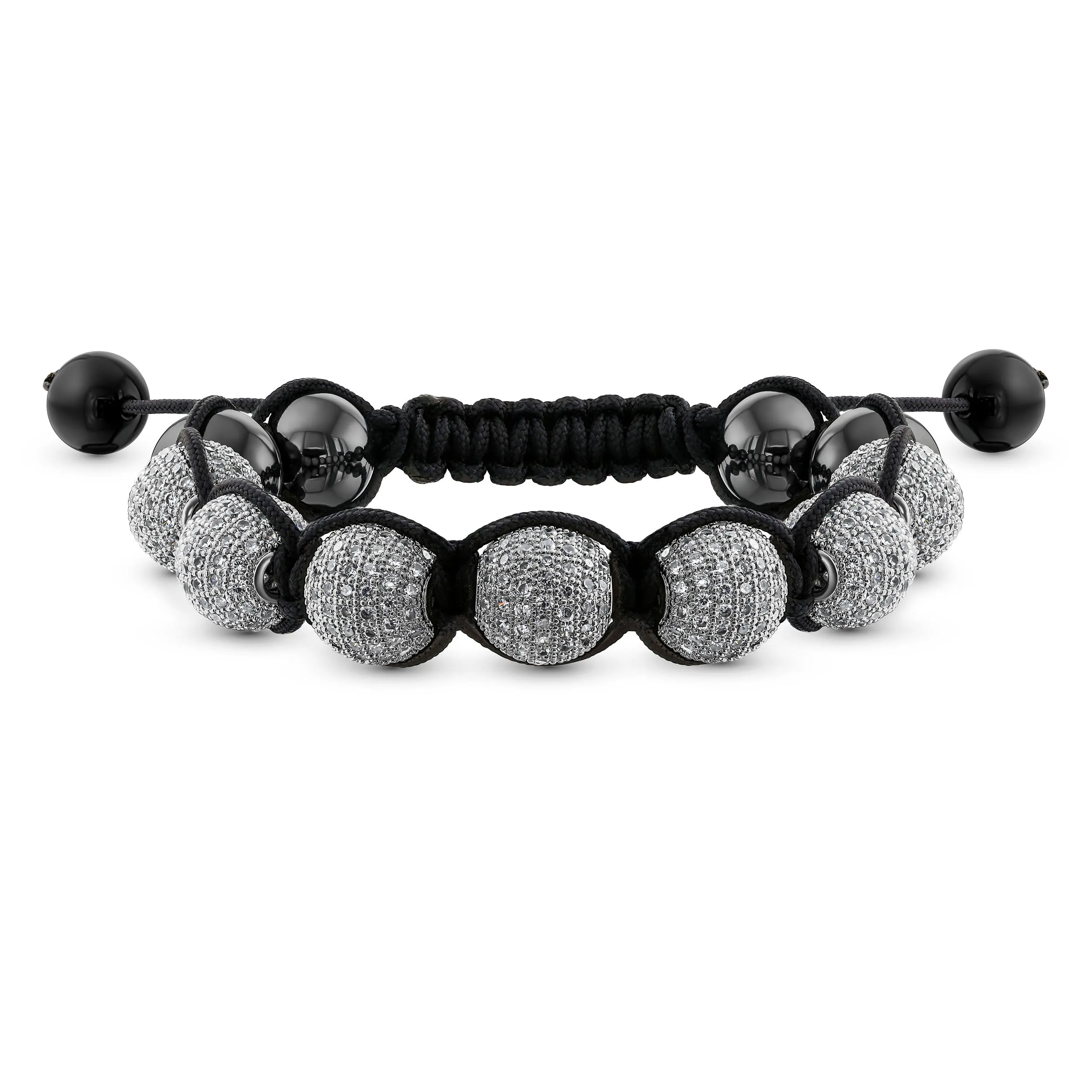 Crystal Ball Hematite Shamballa Inspired Bracelet Black Cord