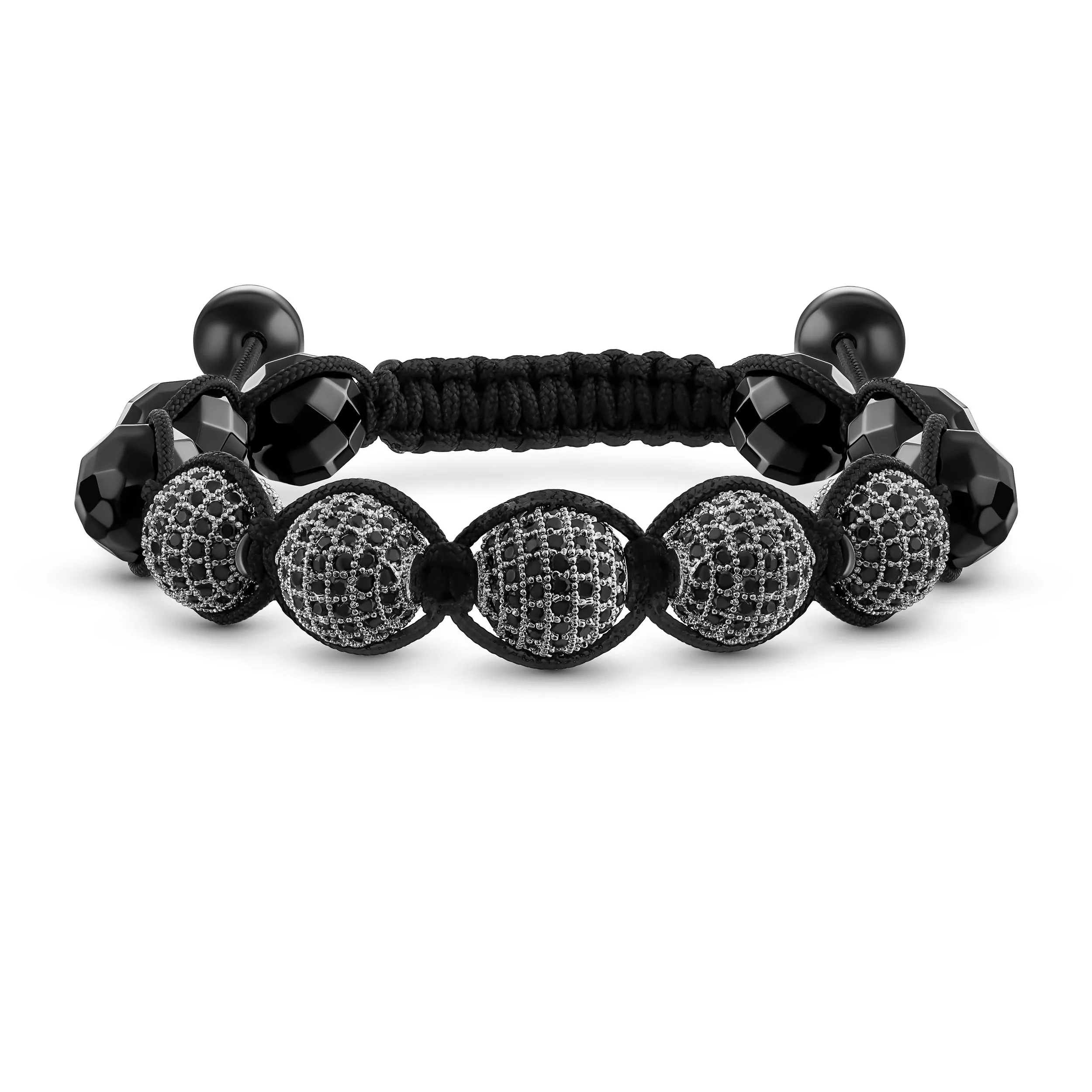 Crystal Ball Hematite Shamballa Inspired Bracelet Black Cord