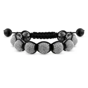 Crystal Ball Hematite Shamballa Inspired Bracelet Black Cord