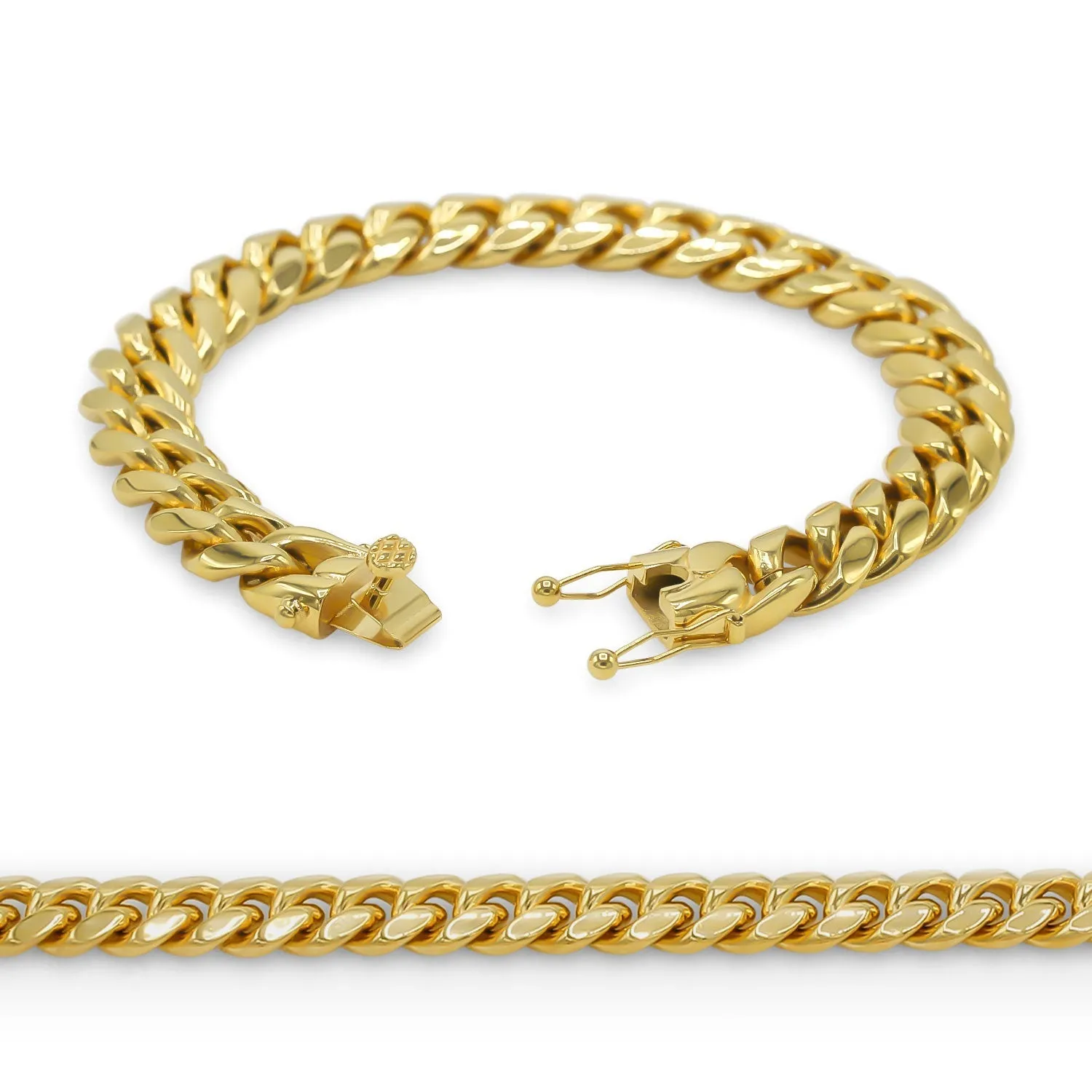 Cuban Link Chain Curb 18K Gold Plated Bracelet 8.5" Stainless Steel Jewelry For Men