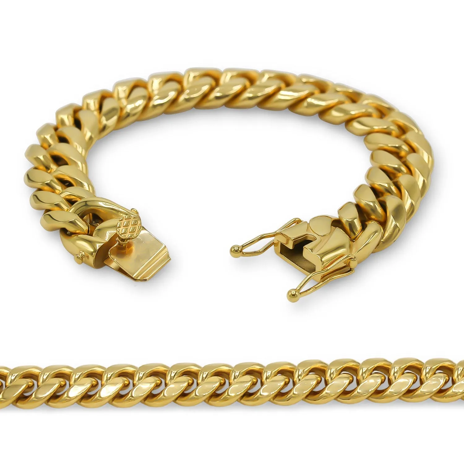 Cuban Link Chain Curb 18K Gold Plated Bracelet 8.5" Stainless Steel Jewelry For Men