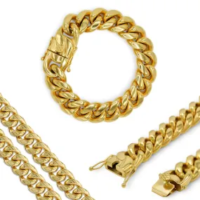 Cuban Link Chain Curb 18K Gold Plated Bracelet 8.5" Stainless Steel Jewelry For Men