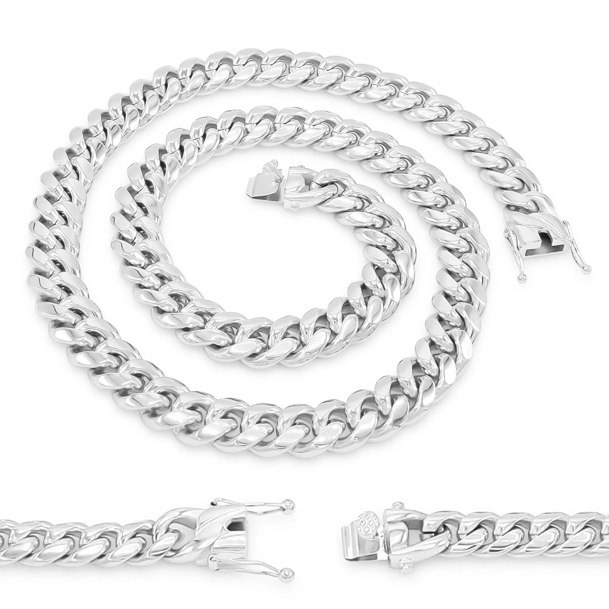 Cuban Link Chain Silver Curb Necklace 30" Stainless Steel Jewelry For Men