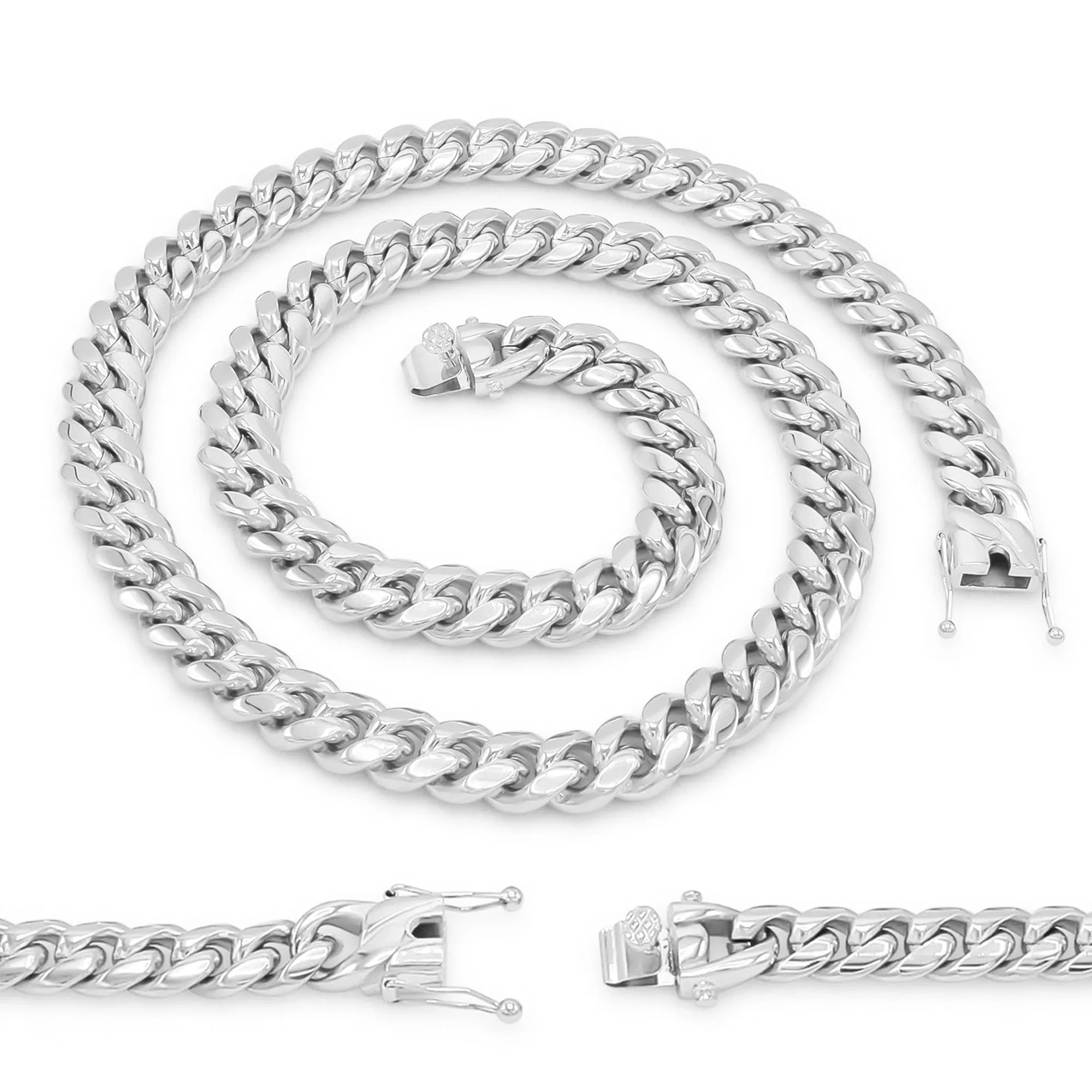 Cuban Link Chain Silver Curb Necklace 30" Stainless Steel Jewelry For Men