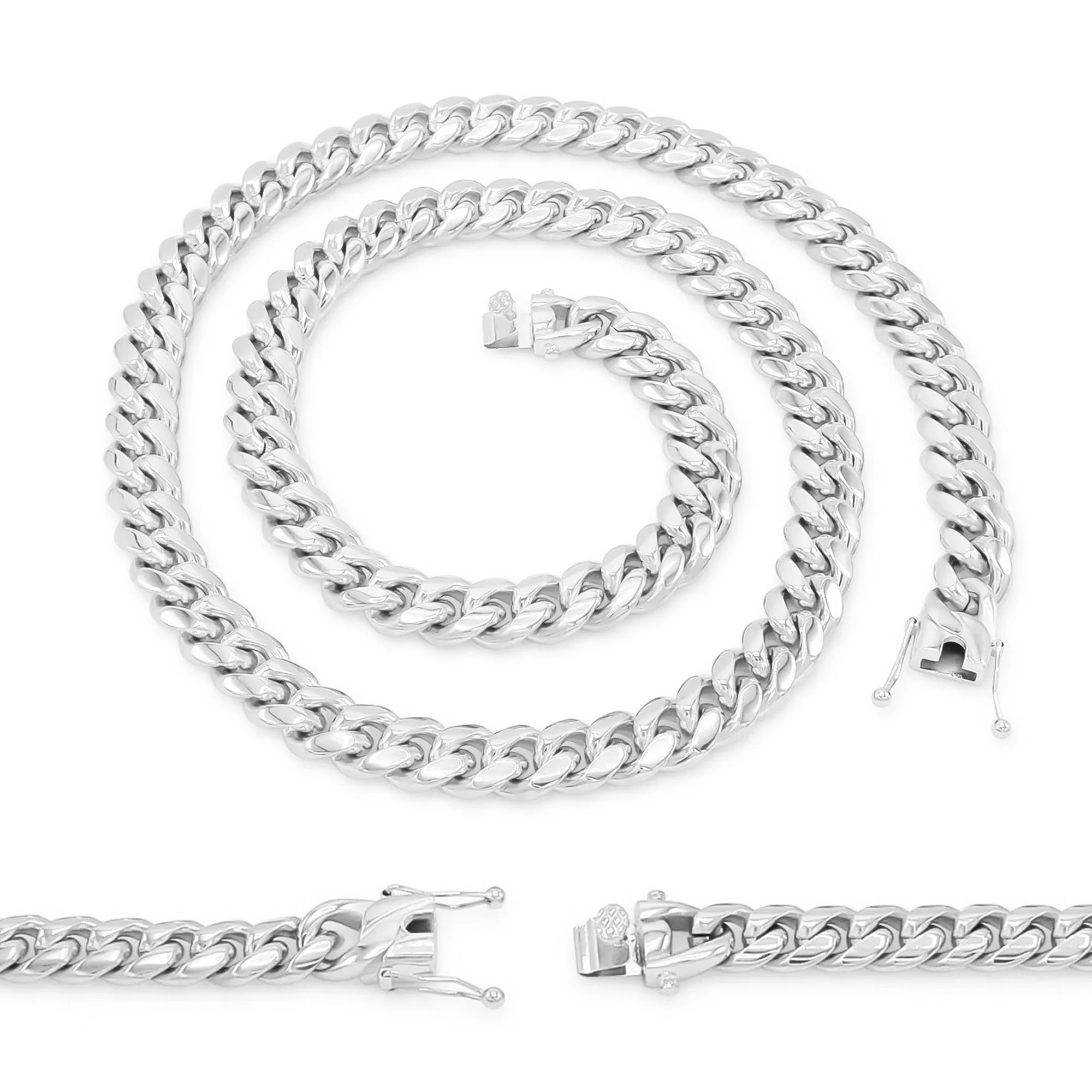 Cuban Link Chain Silver Curb Necklace 30" Stainless Steel Jewelry For Men