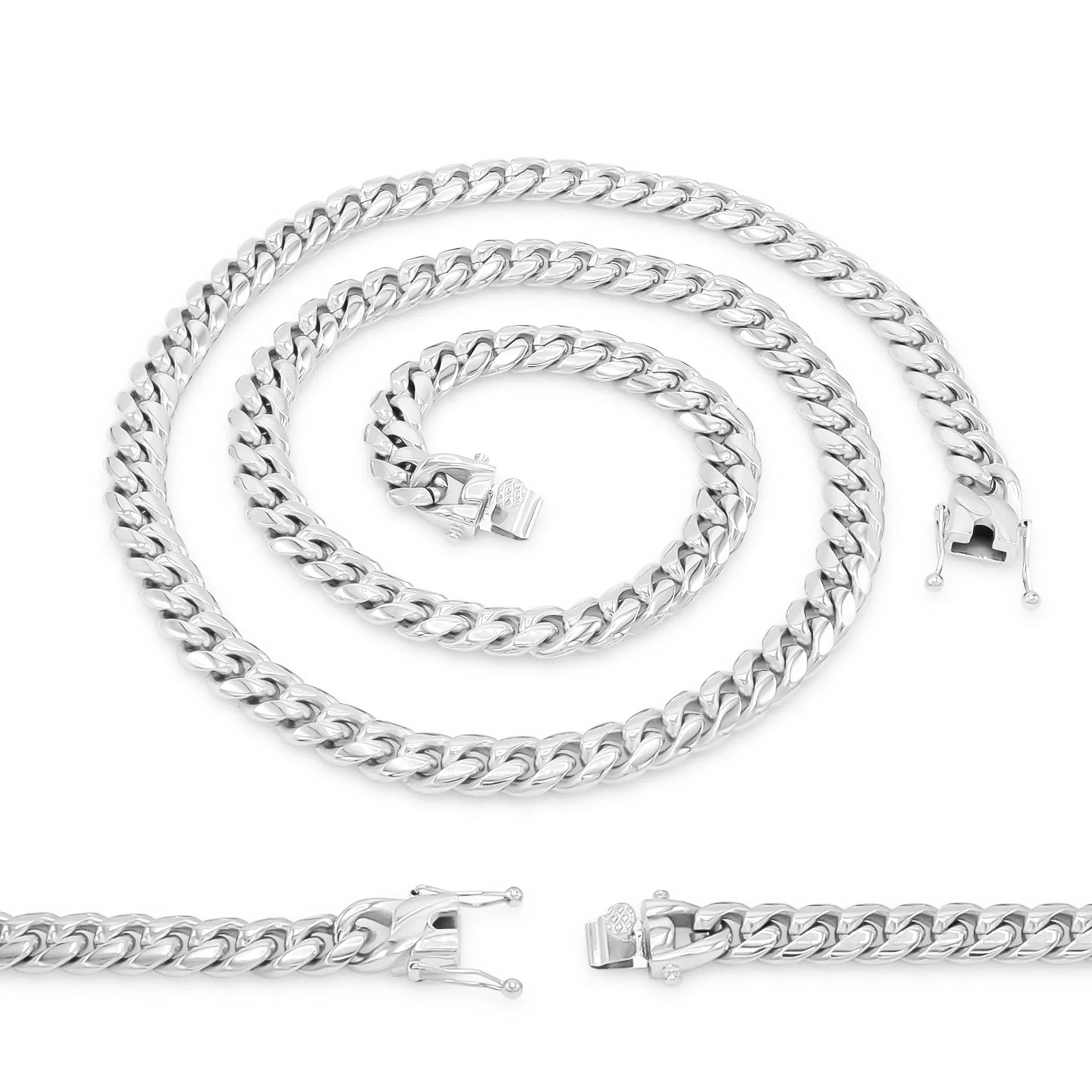 Cuban Link Chain Silver Curb Necklace 30" Stainless Steel Jewelry For Men