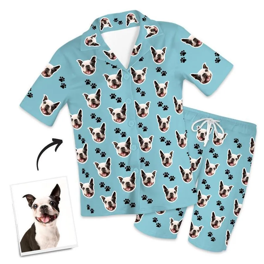 Custom Dog Paw On Short Sleeved And Pants With Face Pajamas