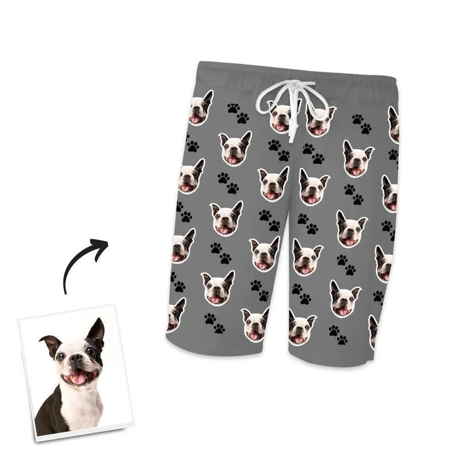 Custom Dog Paw On Short Sleeved And Pants With Face Pajamas