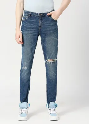 Dark Blue Arnold Comfort Slim Fit Ripped Jeans